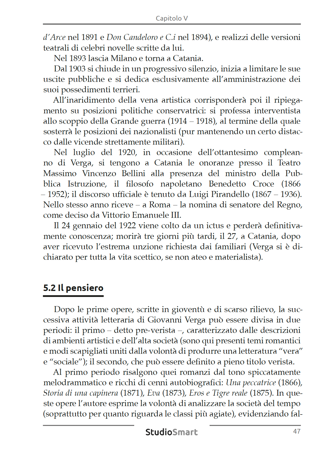 Compendio di Letteratura Italiana - Dall'Unità d'Italia alle avanguardie