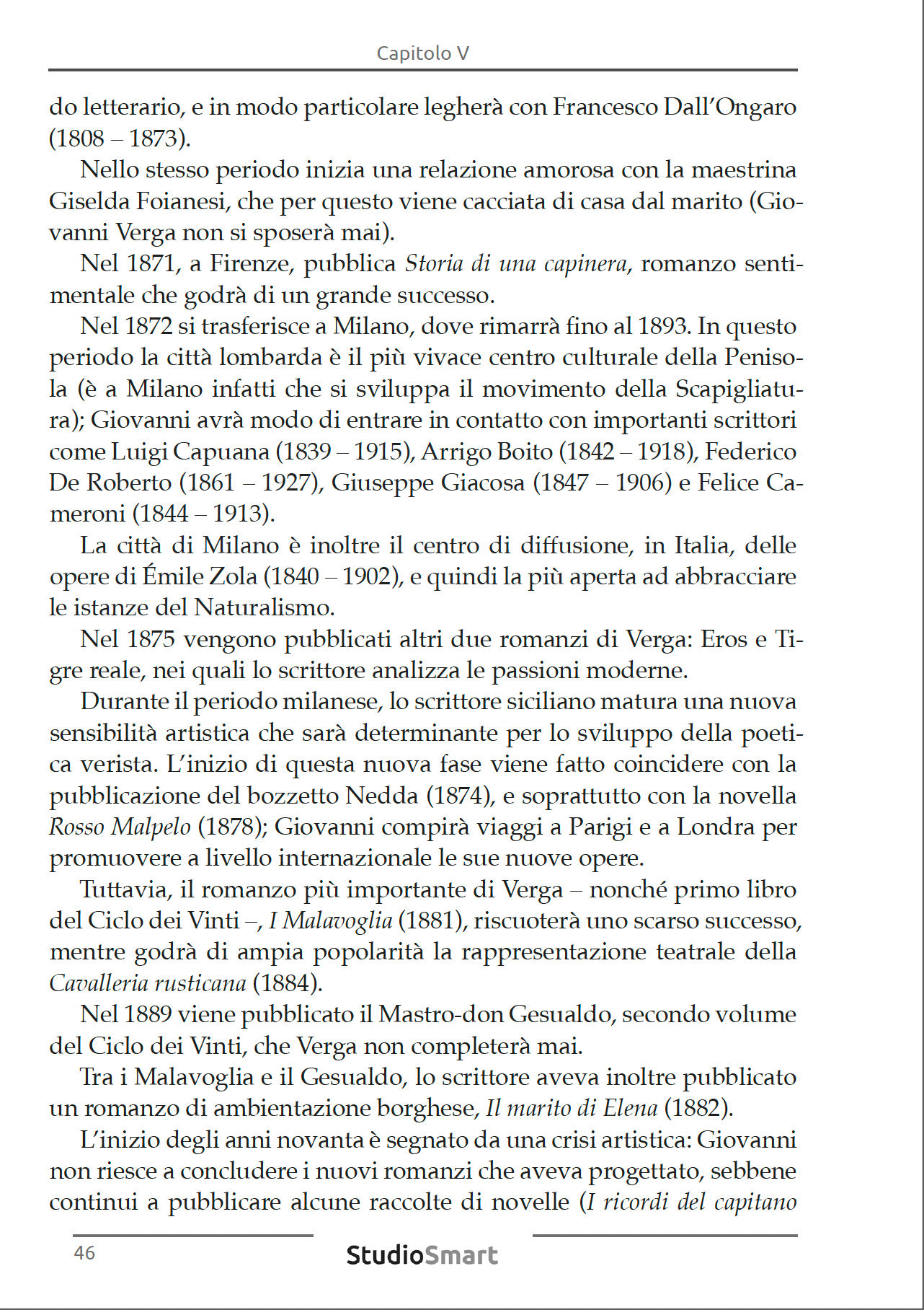 Compendio di Letteratura Italiana - Dall'Unità d'Italia alle avanguardie